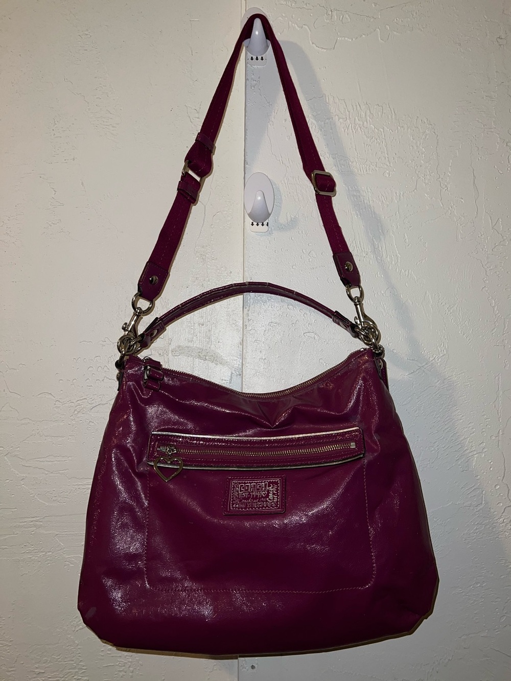 Vintage Y2K Rare Coach Poppy Daisy Liquid Gloss Hobo Bag Berry - Picture 2 of 12
